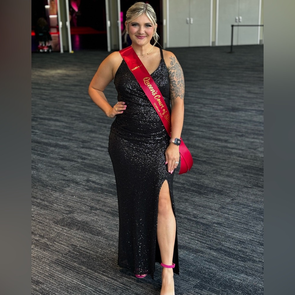 Eliza J Black Sequin Prom Gown with Slit